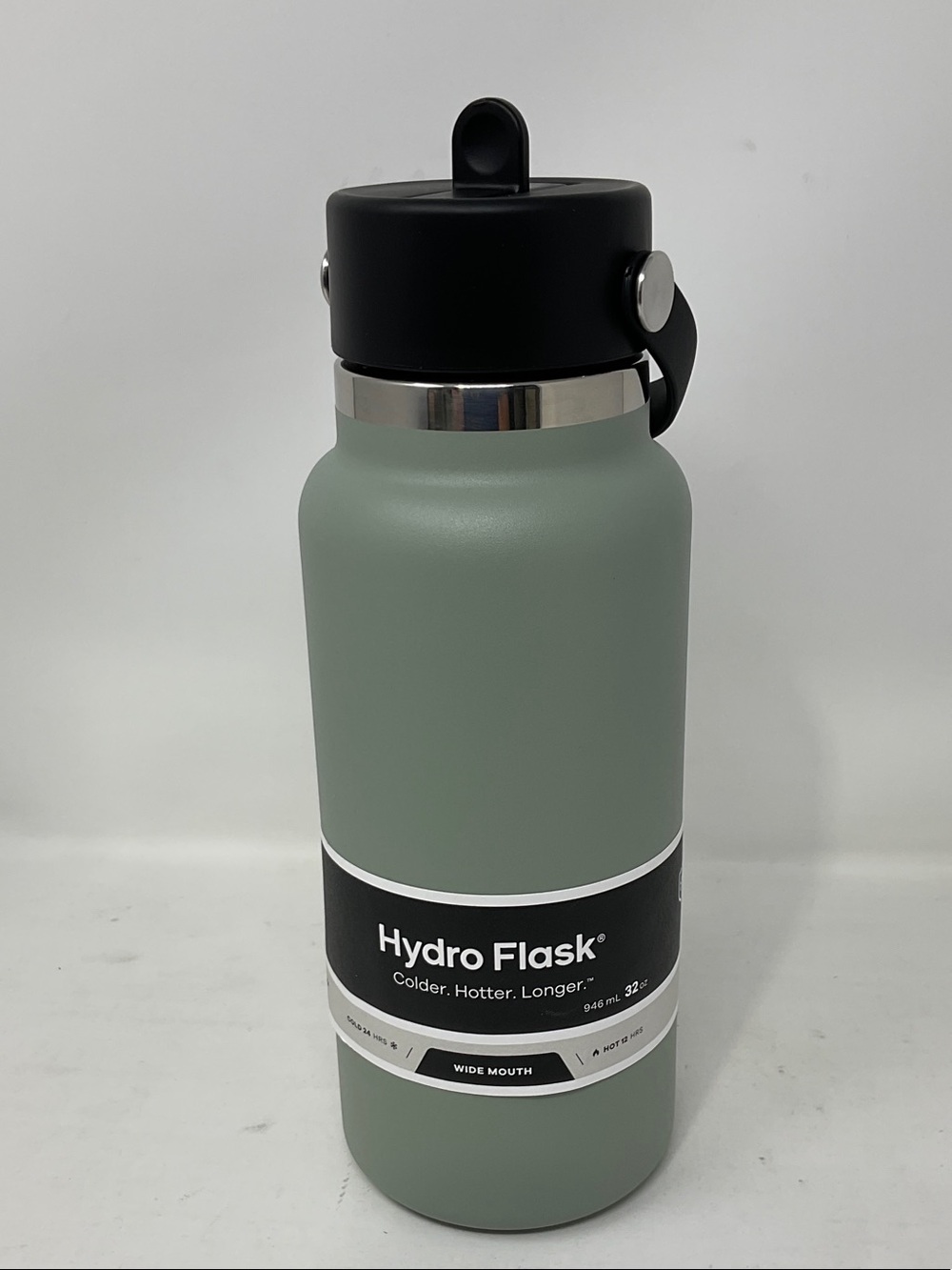 Hydro Flask Sage Green Wide Mouth Bottle with Black Lid